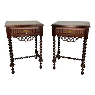 Pair of Spanish Barley Twist Nightstands, 1940s For Sale