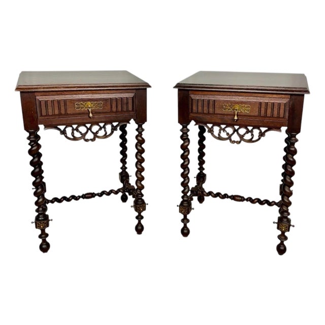 Pair of Spanish Barley Twist Nightstands, 1940s For Sale