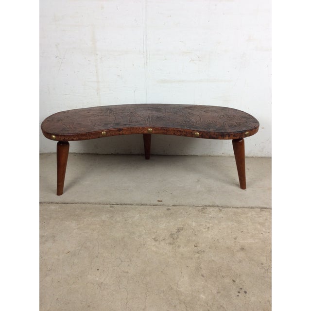 Mid Century Modern Embossed Leather and Teak Coffee Table and Matching Stools For Sale - Image 9 of 18