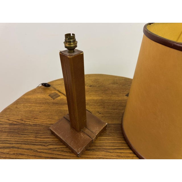 French Table Lamp in Brown Leather by Le Tanneur, 1970s For Sale - Image 13 of 15