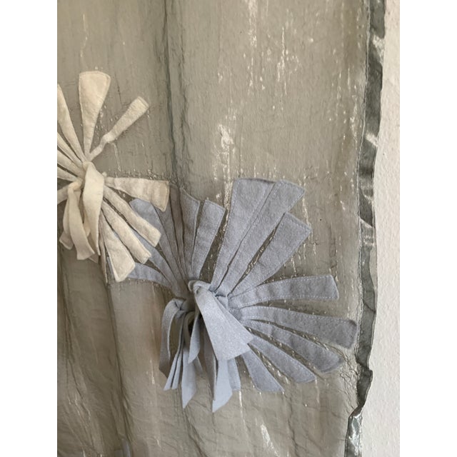 One-of-a-Kind Metallic Silk Organza Panel with Felt Appliqué Pattern Silver blue /gray tone A unique and expressive...