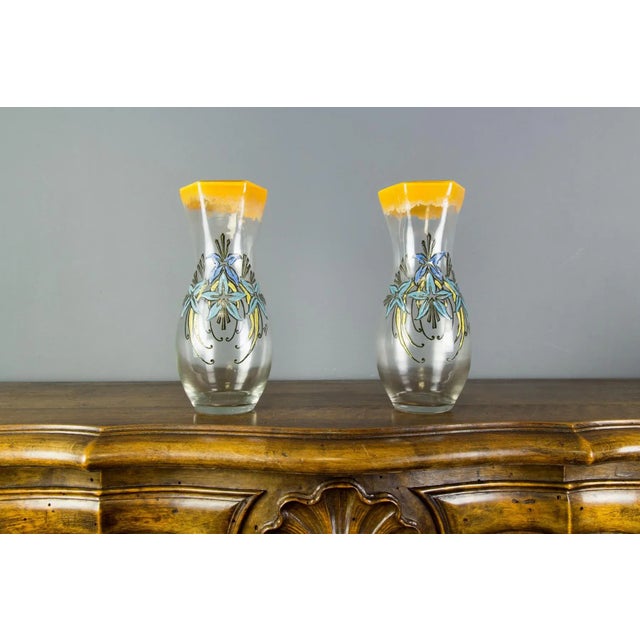 Antique French Enameled Glass Vases from Legras, Set of 2 For Sale - Image 13 of 18