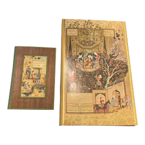 1970s Vintage Italian Chinoiserie Paper Desk Accessories With Gold Leaf & Faux Boise - Set of 2