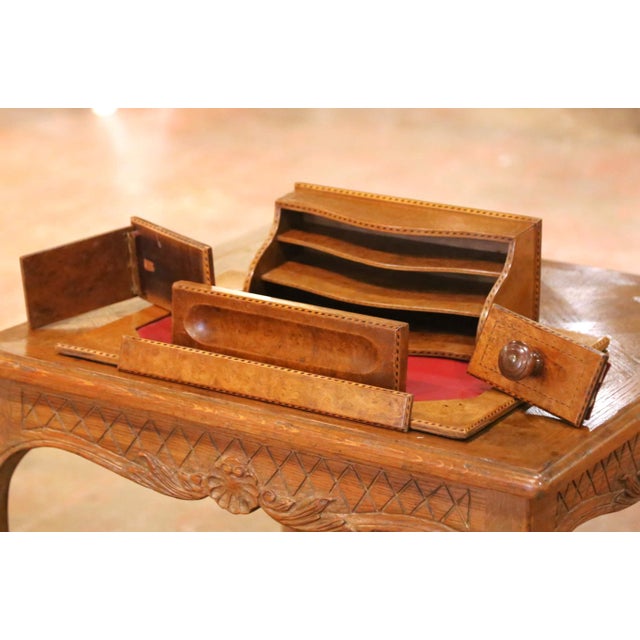 Mid-Century French Burl Wood 6-Piece Desk Set With Letter Rack and Accessories For Sale - Image 14 of 17