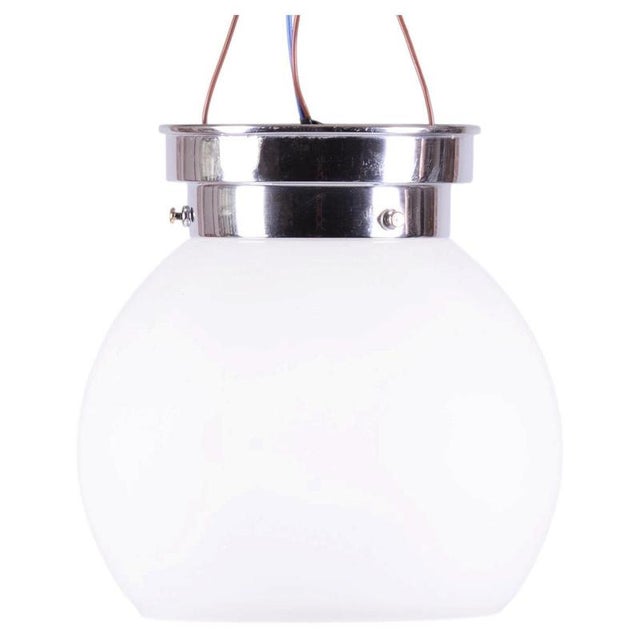 Bauhaus Ceiling Lamp in Chrome-Plated Steel and Opal Glass, Czech, 1930s For Sale - Image 6 of 6
