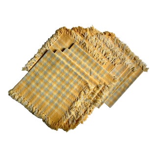 Mid 20th Century Yellow Gray & White Gingham Plaid Cotton Napkins- Set of 9 For Sale