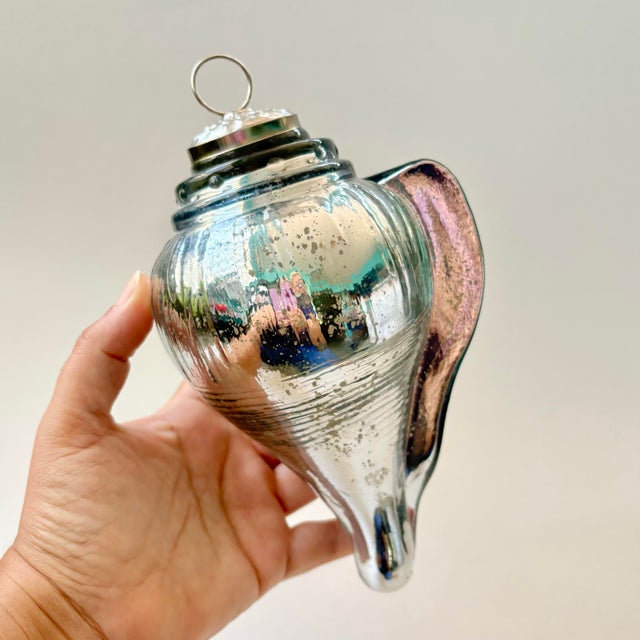 Oversized Vintage Mercury Glass Conch Shell Christmas Ornament - Kugel Style For Sale - Image 4 of 8