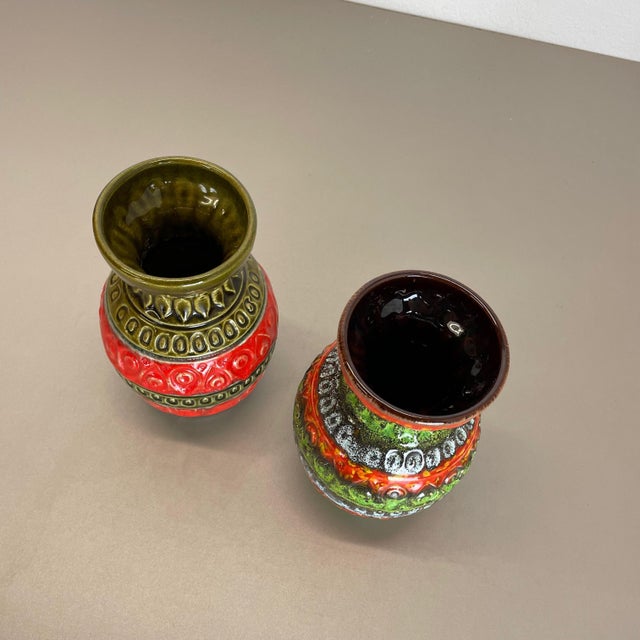 Multi-Color Fat Lava Op Art Pottery Vase from Bay Ceramics, Germany, 1970s, Set of 2 For Sale - Image 12 of 18