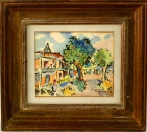 Samuel Grunvald, 1940's Americana WPA Modernist Watercolor Painting Catskill Mountains Bungalow, c.1940s