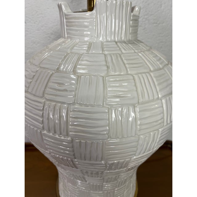 Paul Hanson Vintage Glazed Ceramic Basketweave Hansen Lamp For Sale - Image 4 of 8