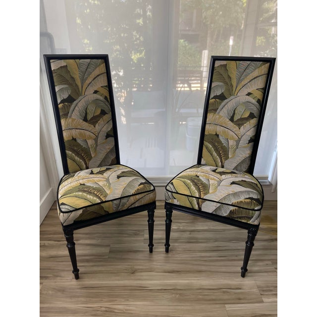 Hollywood Regency Mid 20th Century High Back Chairs in Palm Print - Set of 2 For Sale - Image 3 of 10