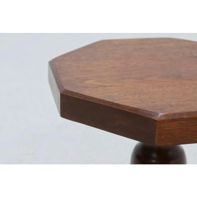 Wood Stained Oak Pedestal Side Table, 1960s For Sale - Image 7 of 7