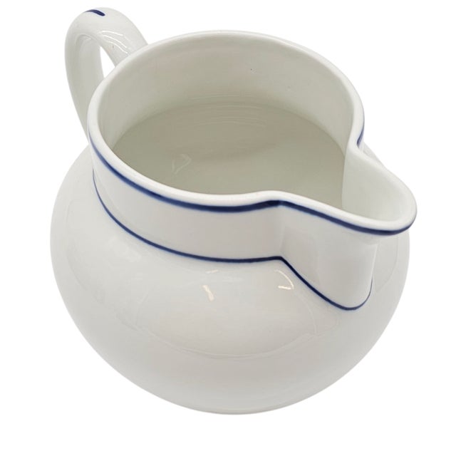 Viana Do Castelo Hand-Signed Cream & Blue Pitcher – Portuguese Pottery Classic For Sale In San Francisco - Image 6 of 9