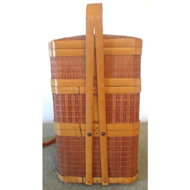 Vintage 1946 Occupied Japan Stacking Bamboo Lunch Picnic Basket For Sale In Miami - Image 6 of 12