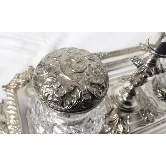 Antique Late 19th Century Sheffield England Double Inkwell Stand With Candle Stick For Sale In Philadelphia - Image 6 of 10