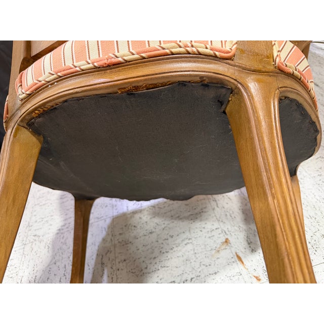 Wood Antique French Louis XV Style Gold Giltwood Pink Stripe Fauteuil Arm Chair, Pair For Sale - Image 7 of 7