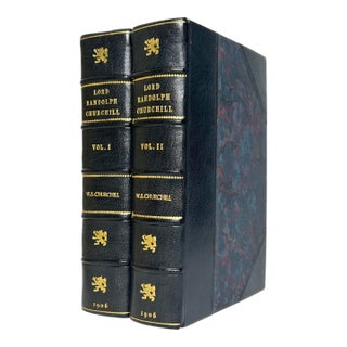 Early 20th Century Illustrated Leather Octavo Volume Set, Winston S. Churchill's Lord Randolph Churchill, First Uk Edition - 2 Books For Sale