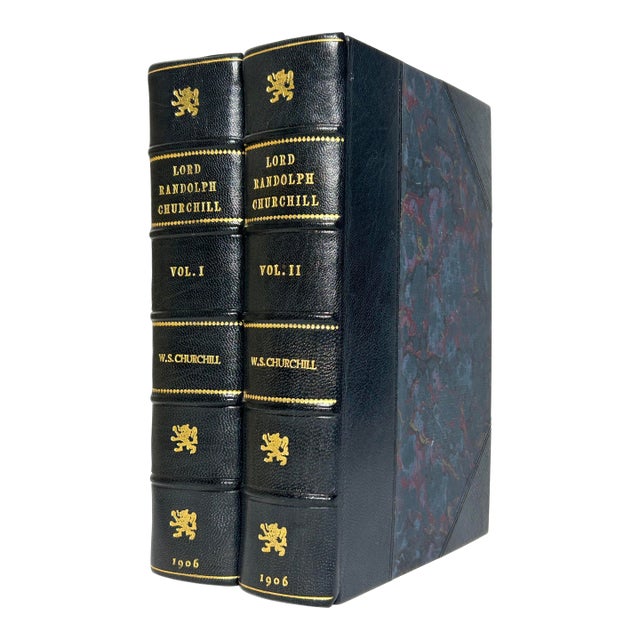 Early 20th Century Illustrated Leather Octavo Volume Set, Winston S. Churchill's Lord Randolph Churchill, First Uk Edition - 2 Books For Sale