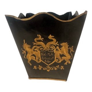 Chic Hand Painted Vintage Black and Gold Cachepot For Sale