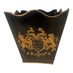 Chic Hand Painted Vintage Black and Gold Cachepot