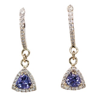 Fine Trillion Tanzanite Earrings With Natural Diamonds in 14k White Gold- Set of 2 For Sale