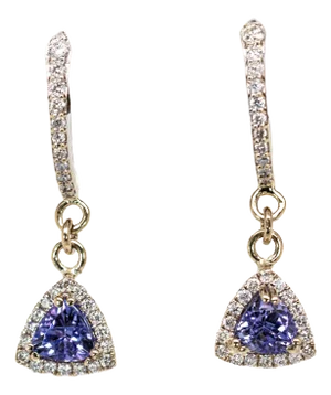 Fine Trillion Tanzanite Earrings With Natural Diamonds in 14k White Gold- Set of 2