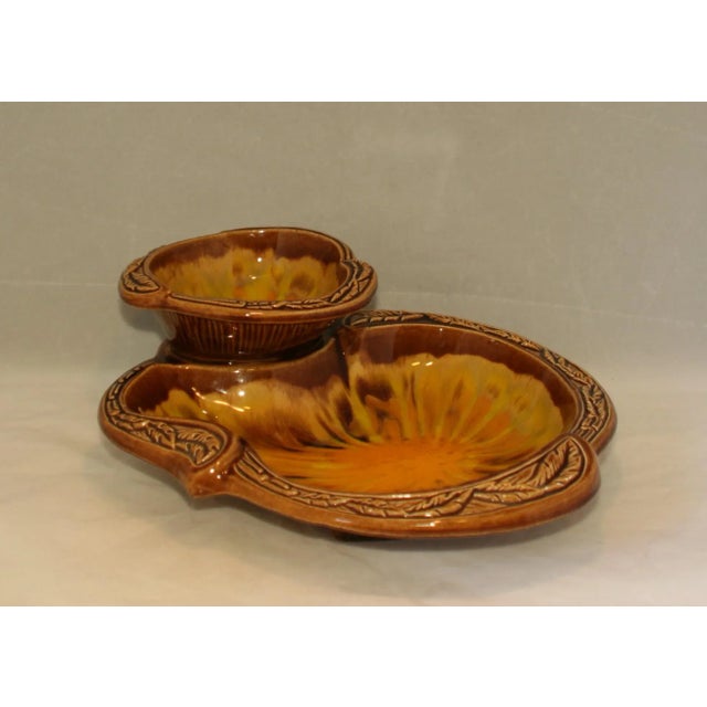 Vintage California Pottery Orange Sunburst 2 Tier Serving Dish Chairish