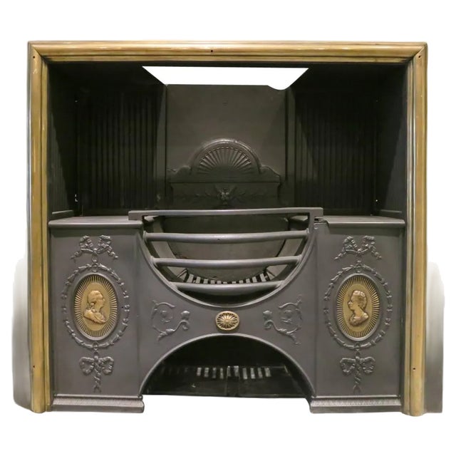 Large English Register Grate in Brass and Cast Iron, 1900 For Sale