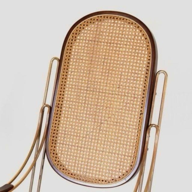 Mid-Century Modern Brass and Wicker Rocking Chair, 1970s For Sale - Image 9 of 13