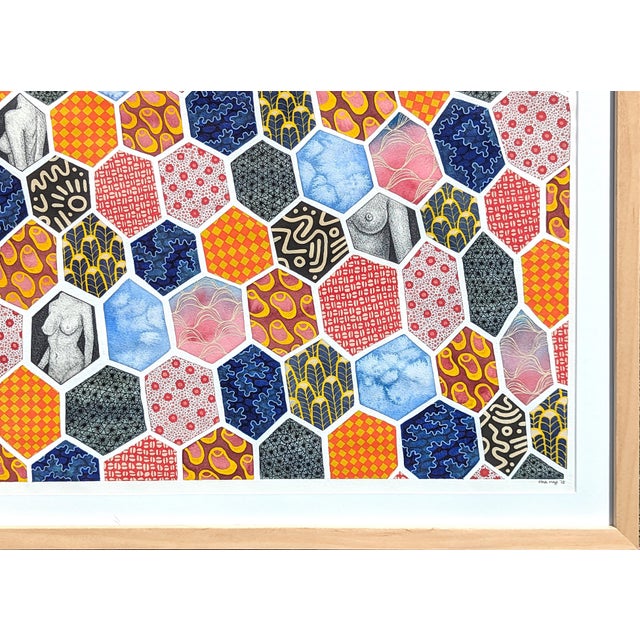 Paint Tina Ruyi "The Quilt" Abstract Colorful Geometric Pattern with Nude Figures Watercolor, 2023 For Sale - Image 7 of 10