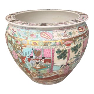 20th Century Chinese Famille Rose Porcelain Fishbowl Planter With Figural Scenes For Sale