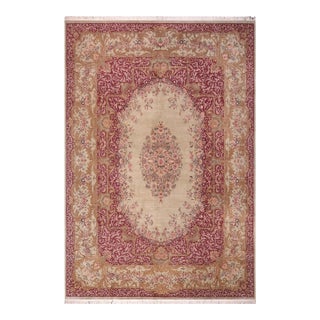 Shabby Chic Abusson Pak-Persian Green/Maroon Wool Rug - 10'0'' X 14'0'' For Sale