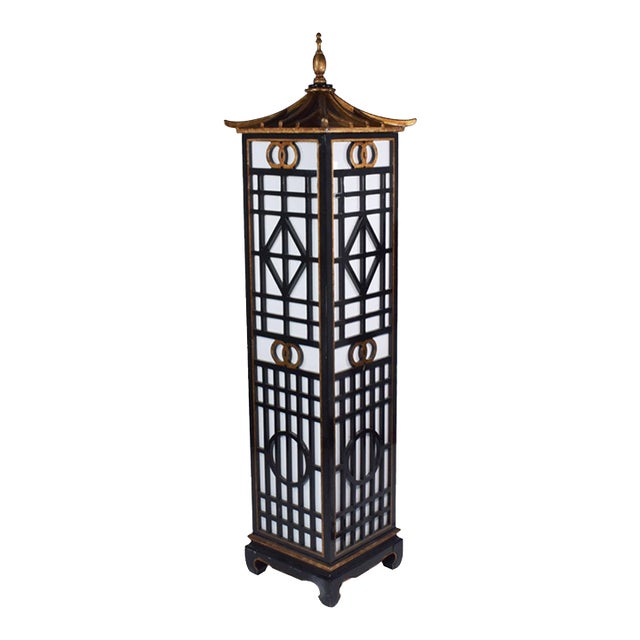 1980s Chinoiserie Wood Pagoda Floor Lamp For Sale