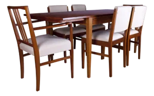 British Tulip Wood Dining Table with Chairs by Gordon Russell, Set of 7