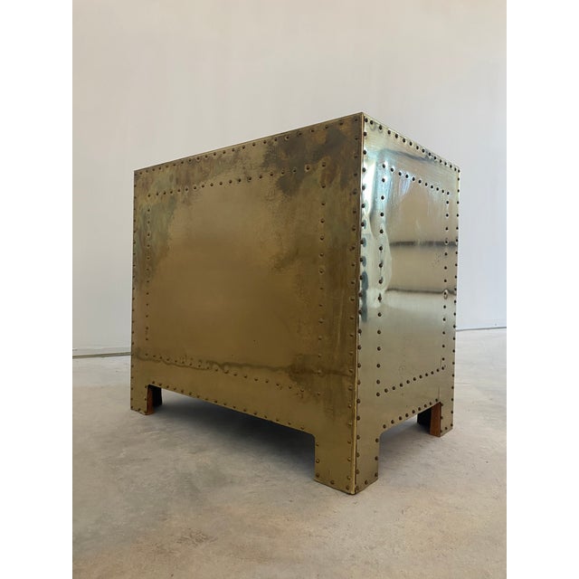 1980s Sarreid Style Brass Clad 3 Drawer Chest For Sale - Image 11 of 16