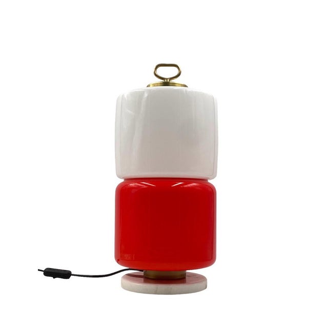 Space Age Red and White Glass Cylindrical Table Lamp from Stilnovo, 1970s For Sale - Image 18 of 18