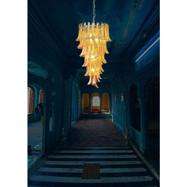 Large Italian Murano Glass Spiral Chandelier with 83 Amber Glass Petals, 1990s For Sale - Image 11 of 13