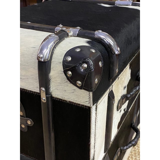 Wood 1990s Spotted Cow Hide Travel Trunk/Side Table W 2 Drawers For Sale - Image 7 of 12