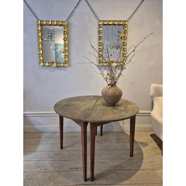 Provincial Half Moon Tables with Marbled Table Tops, Sweden, 1860s, Set of 2 For Sale - Image 9 of 18