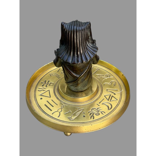 Brown Antique Egyptian Revival Figural Bronze Pharaoh Inkwell For Sale - Image 8 of 10