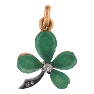 Late 19th Century Victorian Diamond Green Stone 18k Rose Gold Four Leaf Clover Pendant