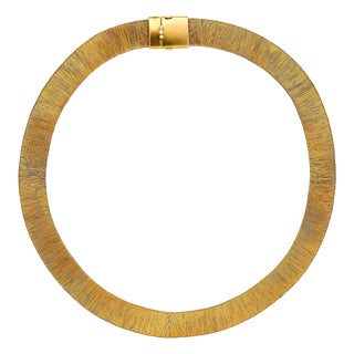 Vintage Diamond 18k Yellow Gold Flat Choker Necklace For Sale