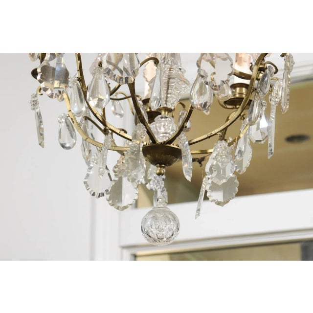 French 19th Century Six-Light Crystal Chandelier with Scrolled Brass Armature For Sale - Image 9 of 12