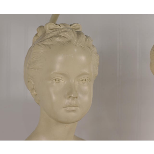Antique White Vintage Cast Plaster Busts Louise & Alexandre Brongniart Lamps Reproductions - a Pair For Sale - Image 8 of 12
