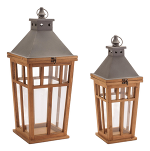 Rustic Wood and Iron Framed Lantern (Set of 2)