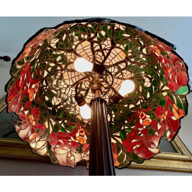 Unique Art Glass & Metal Company Tiffany Studios Style Morning Glory Leaded Glass Table Lamp, Circa 1915 For Sale - Image 18 of 18