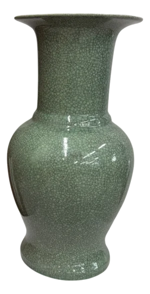 Crackle Sage Green Glazed Ceramic Vase with Tall Flared Neck
