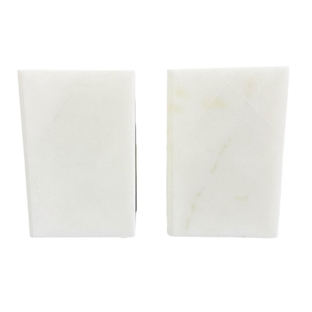 Vintage White Marble Bookends, Stacked Books Design | Italian Alabaster Stone, 1990s Home Office Decor, Minimalist For Sale - Image 9 of 12
