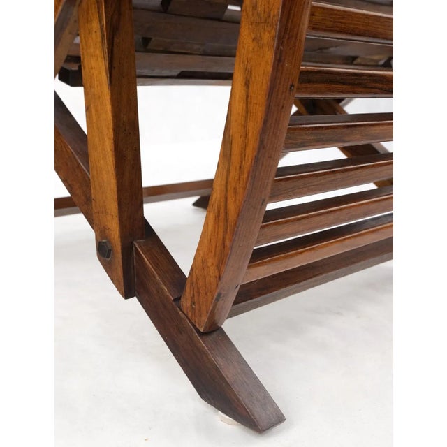 Mid-Century Modern Solid Brazilian Rosewood Planks Adjustable Sling Chaise Lounge Chair Carved For Sale - Image 3 of 13