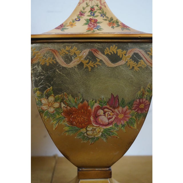 Set of 2 Vintage Chinoiserie Neoclassical Toleware Chestnut Trophy Mantel Urns For Sale - Image 10 of 12